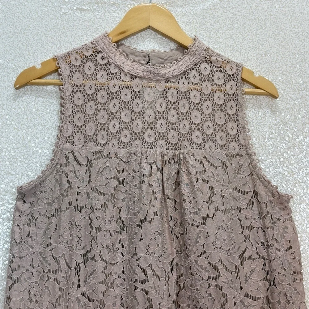 Xhilaration Lace Sleeveless Dress XL Taupe Blush Floral Crochet Mock Neck Boho